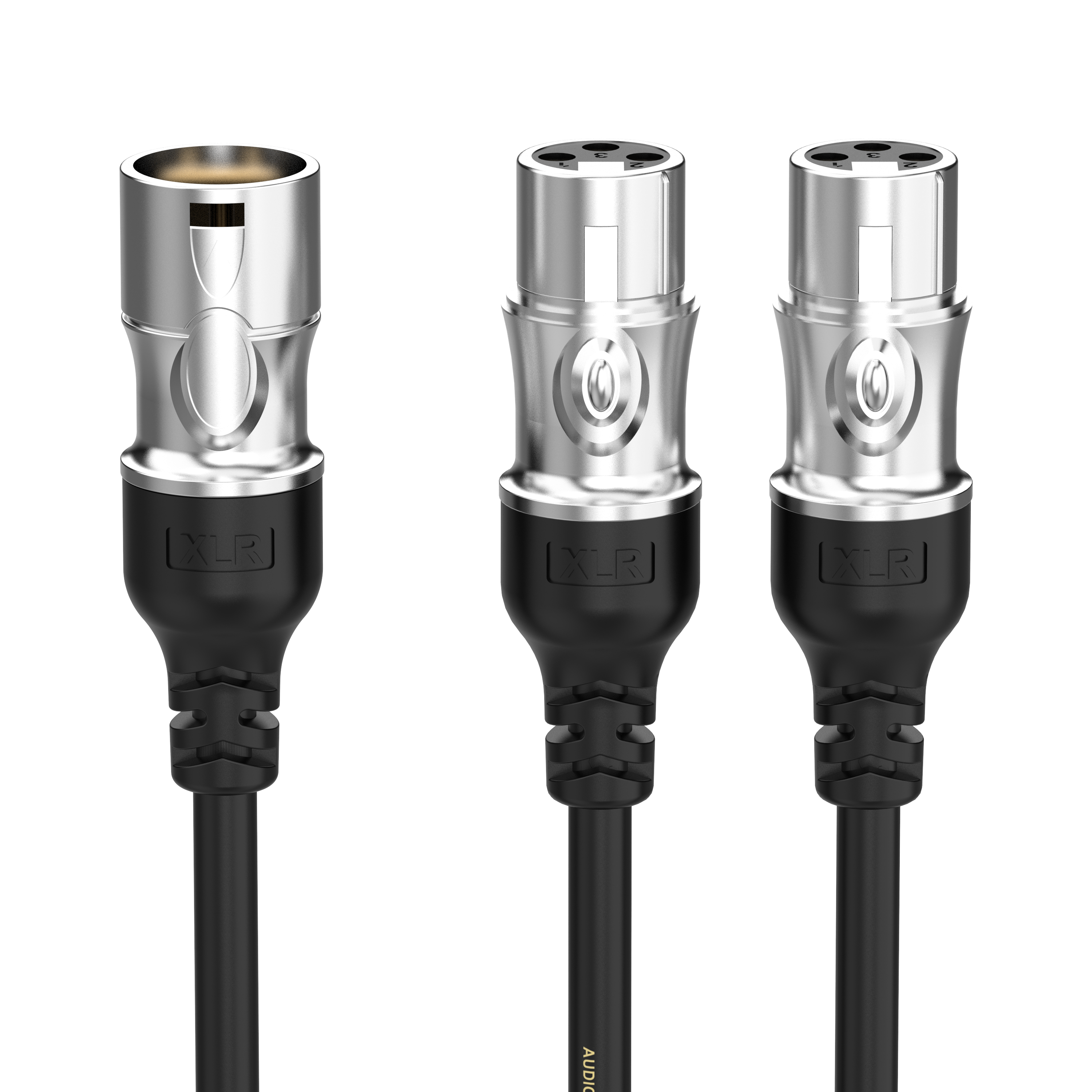 XLR male to dual XLR female Y splitter microphone cable for professional audio recording and live sound
