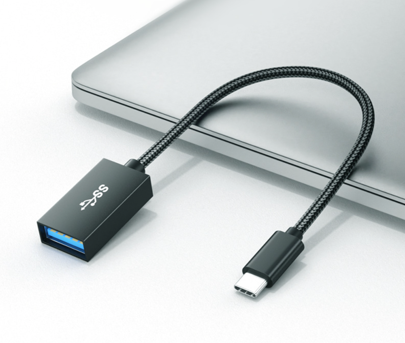 USB 3.2 Type-C to USB-A Female OTG Adapter Cable | 10Gbps High-Speed Data Transfer, Braided Black