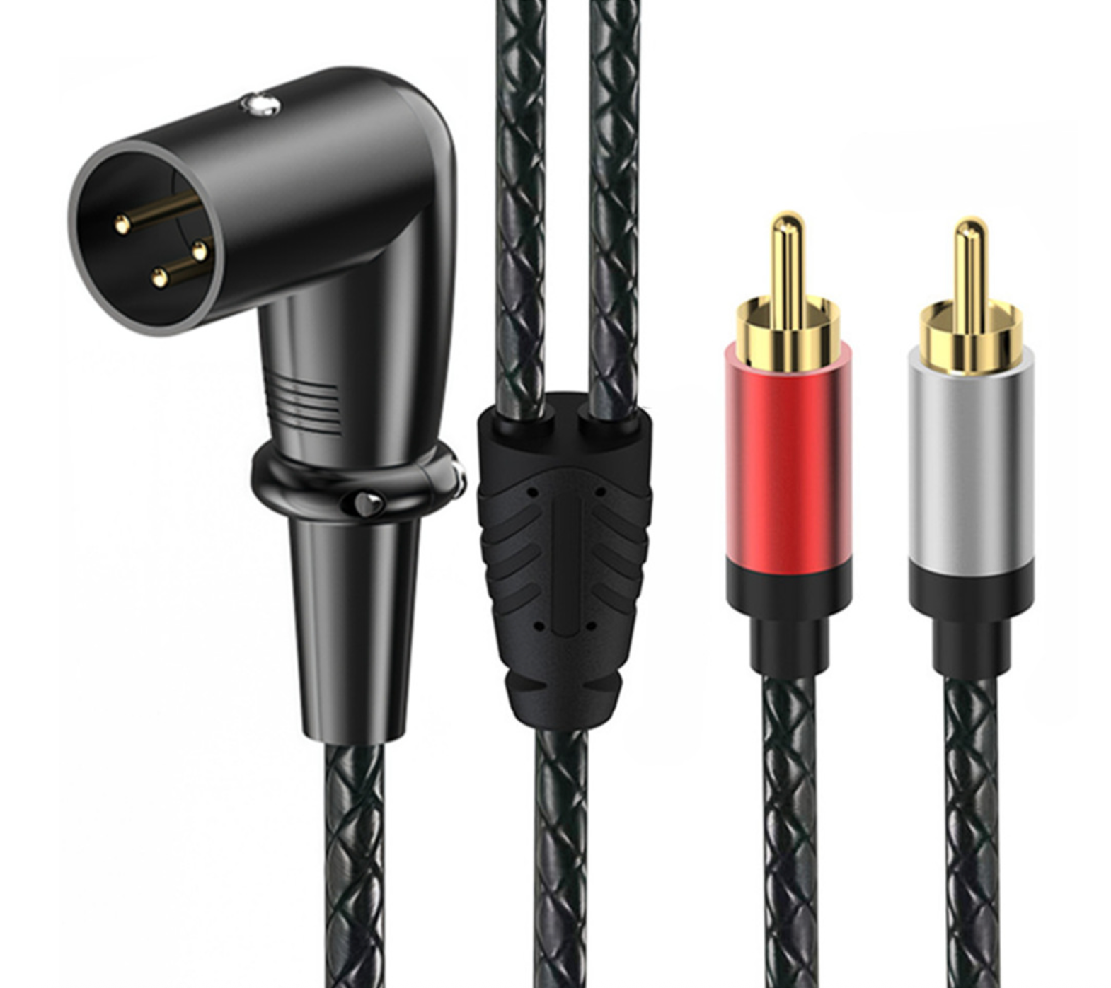 XLR Angled Male to Dual RCA Male Y Splitter Cable – 3 Pin XLR to 2 RCA Stereo Audio Adapter for Mic, Mixer & Amplifier