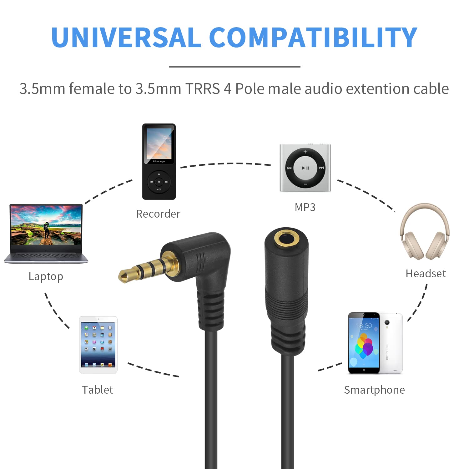 angled 3.5mm headset extension cable