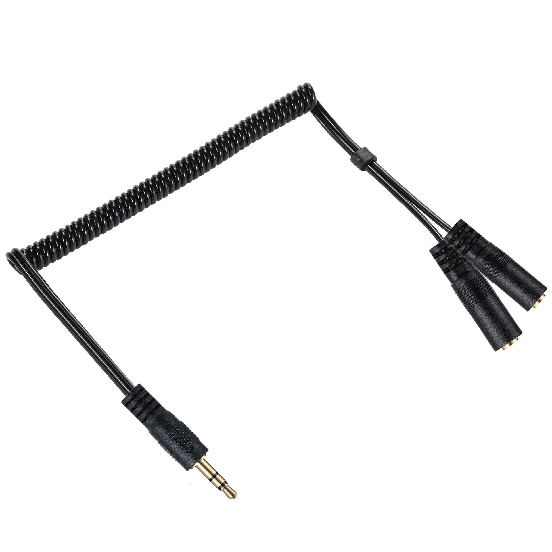 Angled 3.5mm headphone splitter cable close up