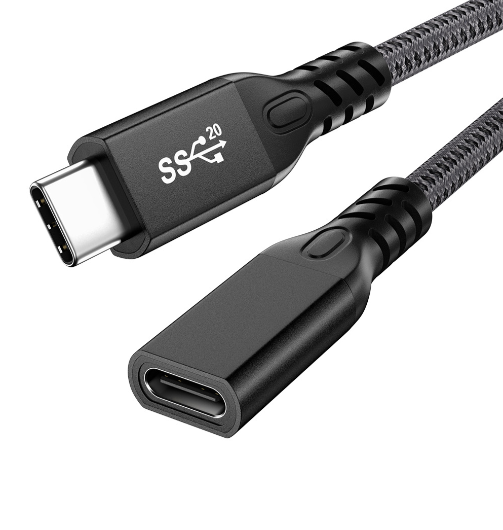 USB-C 3.2 Extension Cable – 100W PD Fast Charging, 20Gbps Data Transfer, Braided Type-C Male to Female Extender