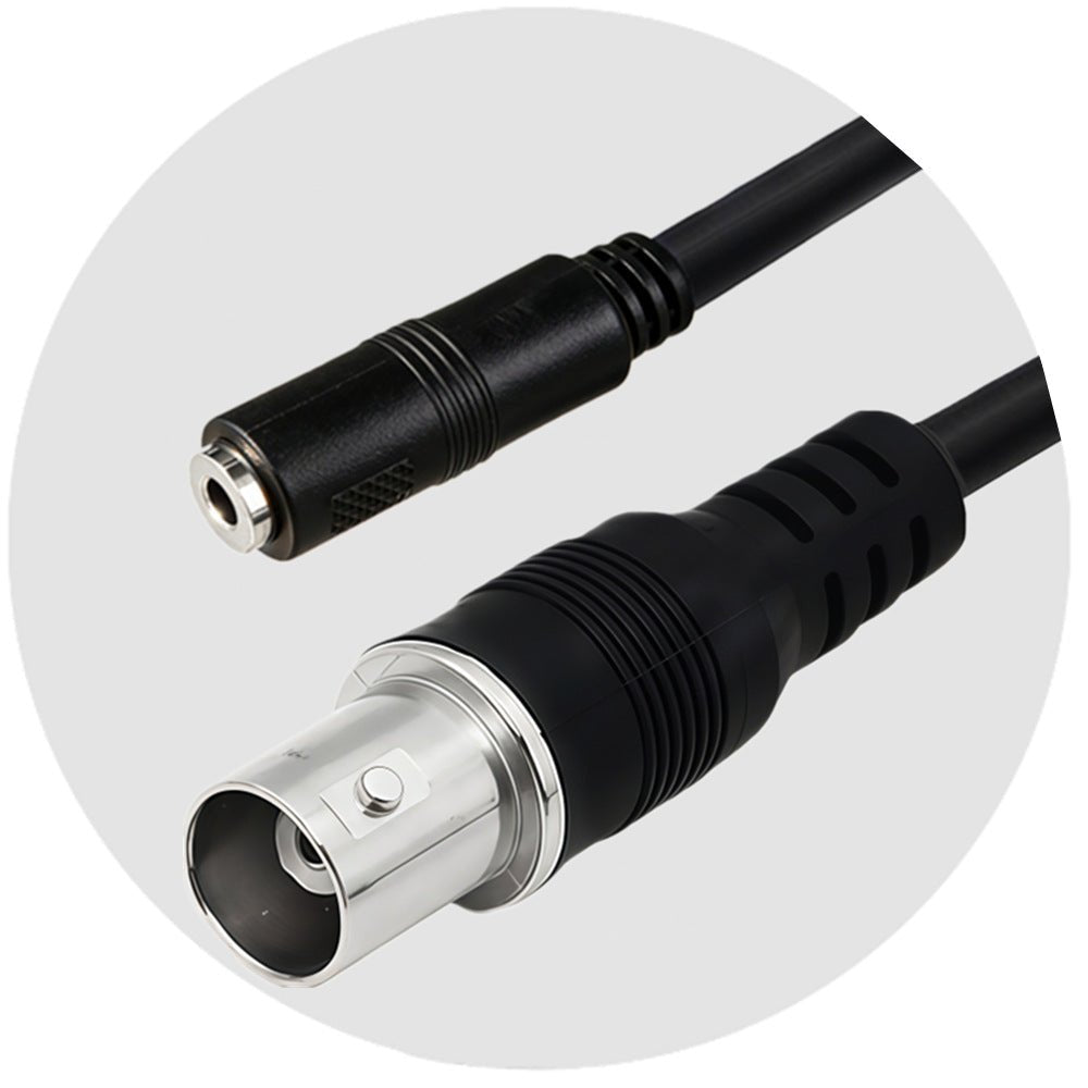 Close-up of two coaxial cable connectors on a white background