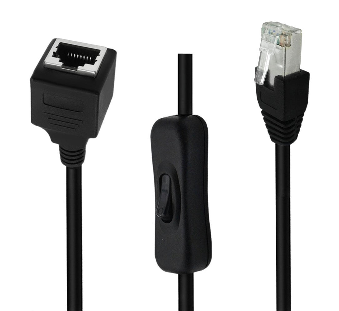 Cat6 RJ45 male to female Ethernet cable with integrated inline on off switch