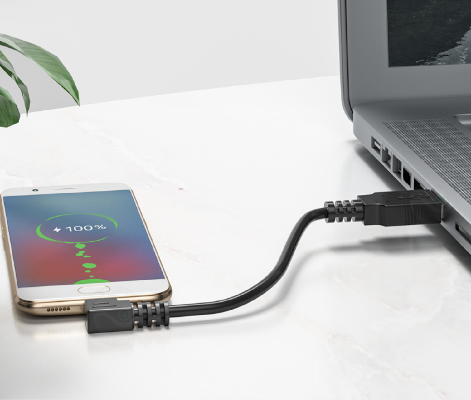 Micro USB 5-Pin to USB 2.0 Type-A Data & Charging Cable – Left Angle Connector