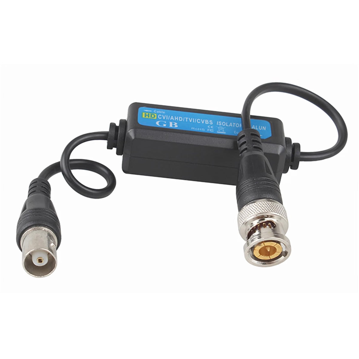 CCTV video ground loop isolator with BNC male and female connectors