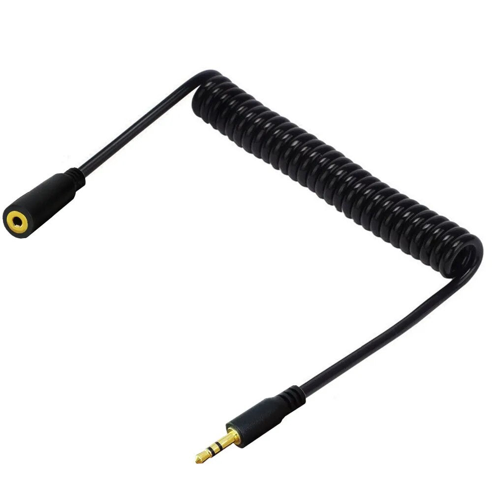 Coiled 2.5mm stereo extension cable for portable audio setups