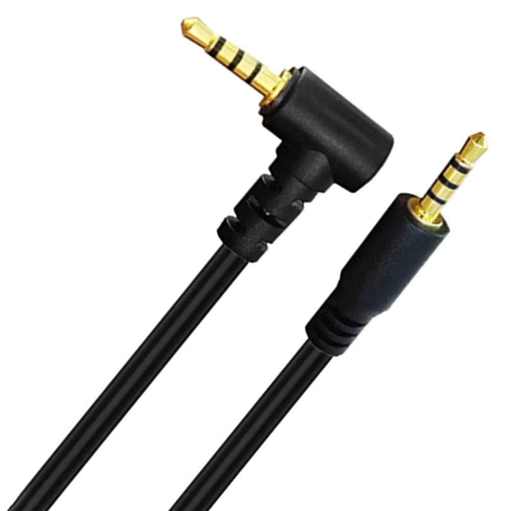 Coiled 2.5mm TRRS angled audio cable with microphone support