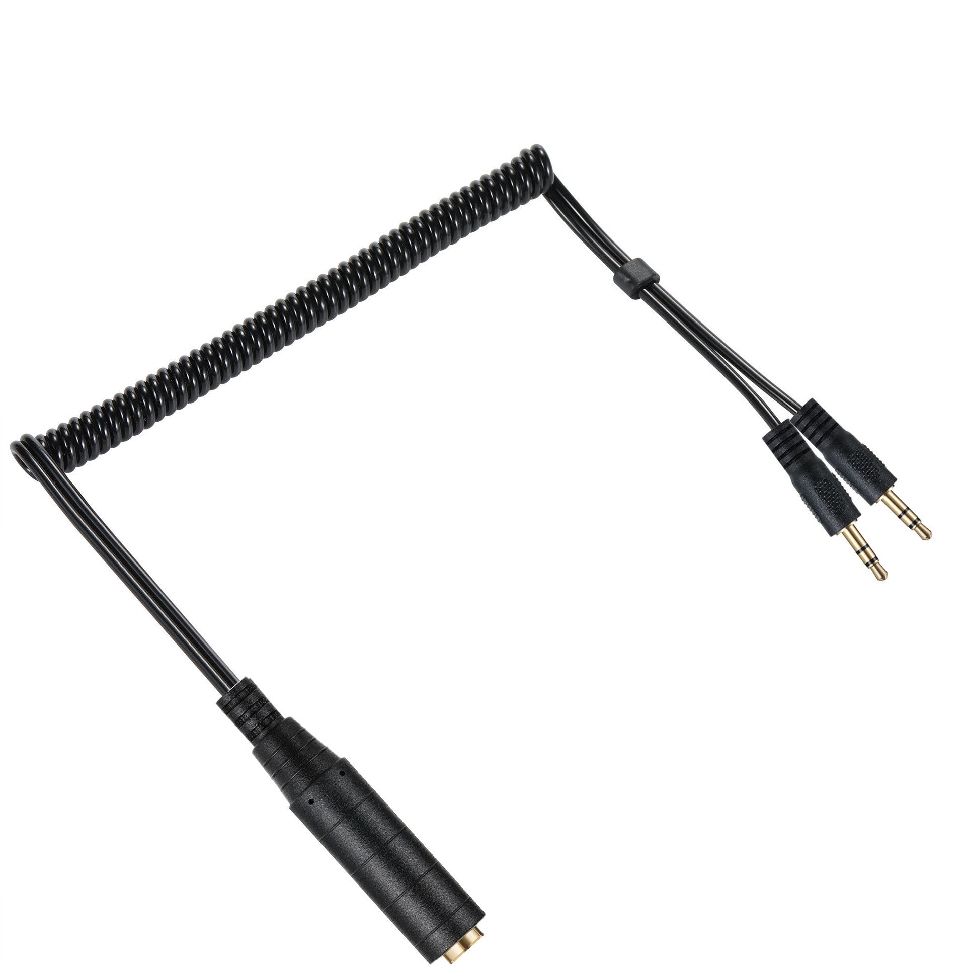 Coiled 6.35mm to 3.5mm splitter cable flexible design