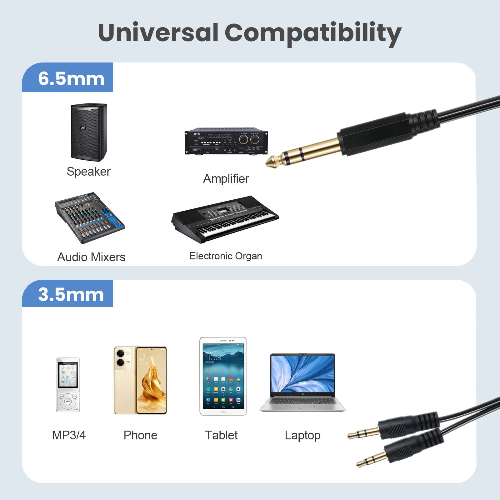 Coiled 6.35mm to 3.5mm splitter cable flexible design