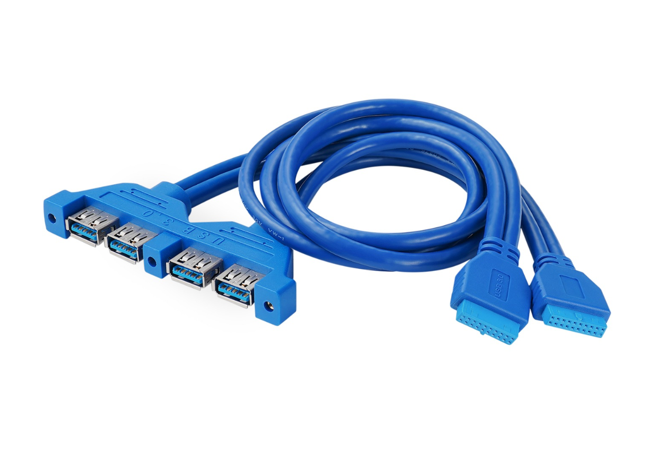 Internal USB 3.0 4-Port Female Panel Mount Cable to 20-Pin Motherboard Header with PCI Bracket