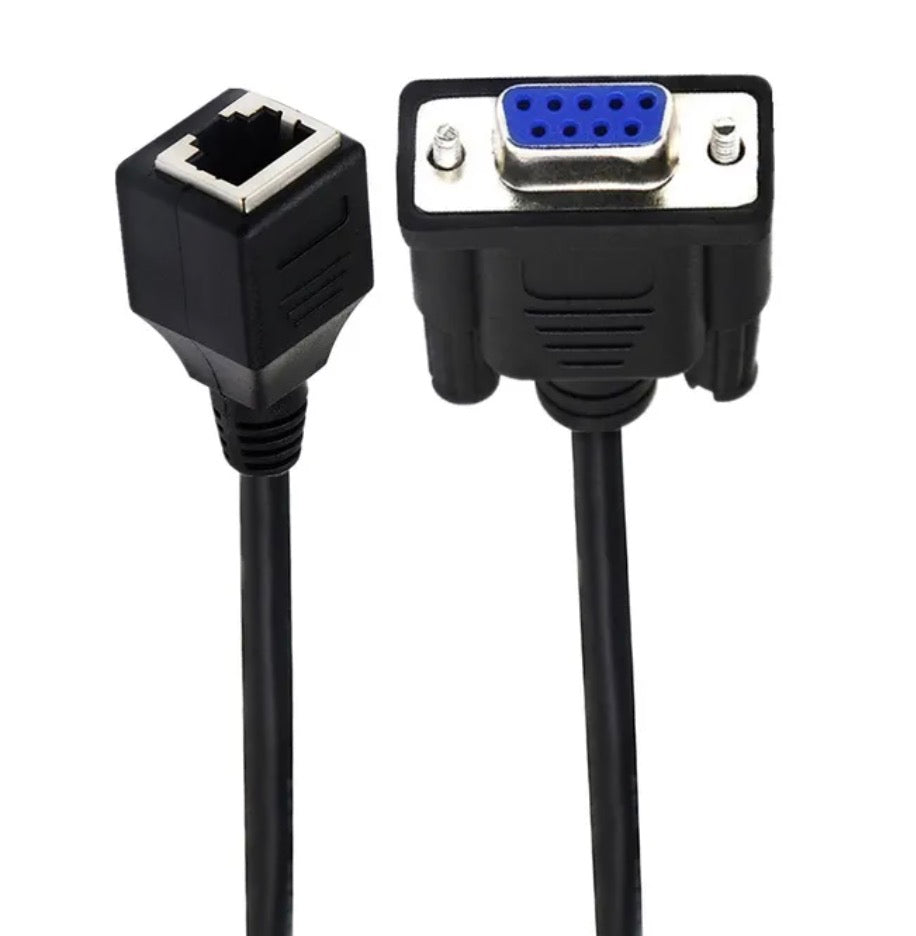 DB9 9 pin serial female to RJ45 female adapter cable for RS232 and Cat5e Cat6 communication systems