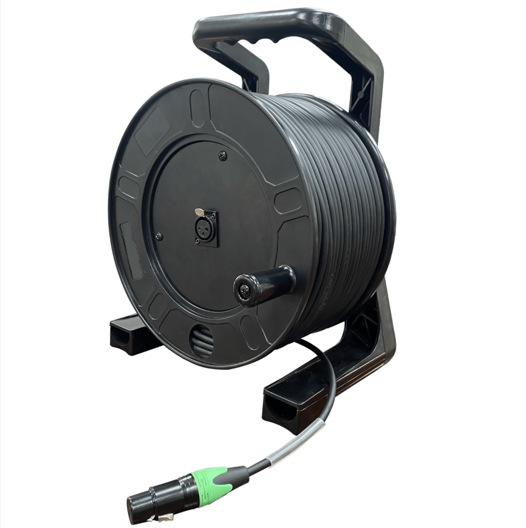 Digital audio XLR microphone cable reel with 3-pin XLR female connectors