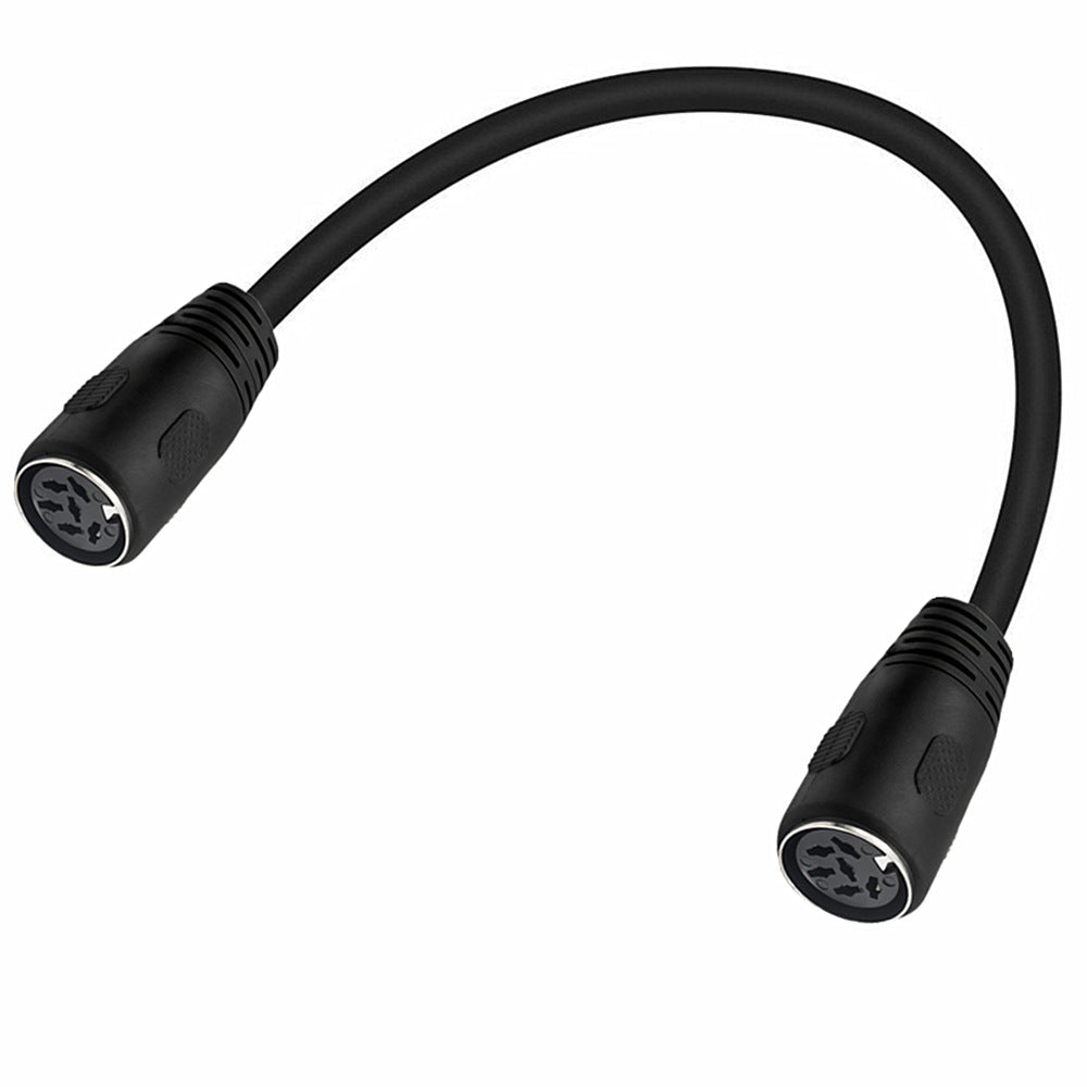 Black audio cable with two connectors on a white background