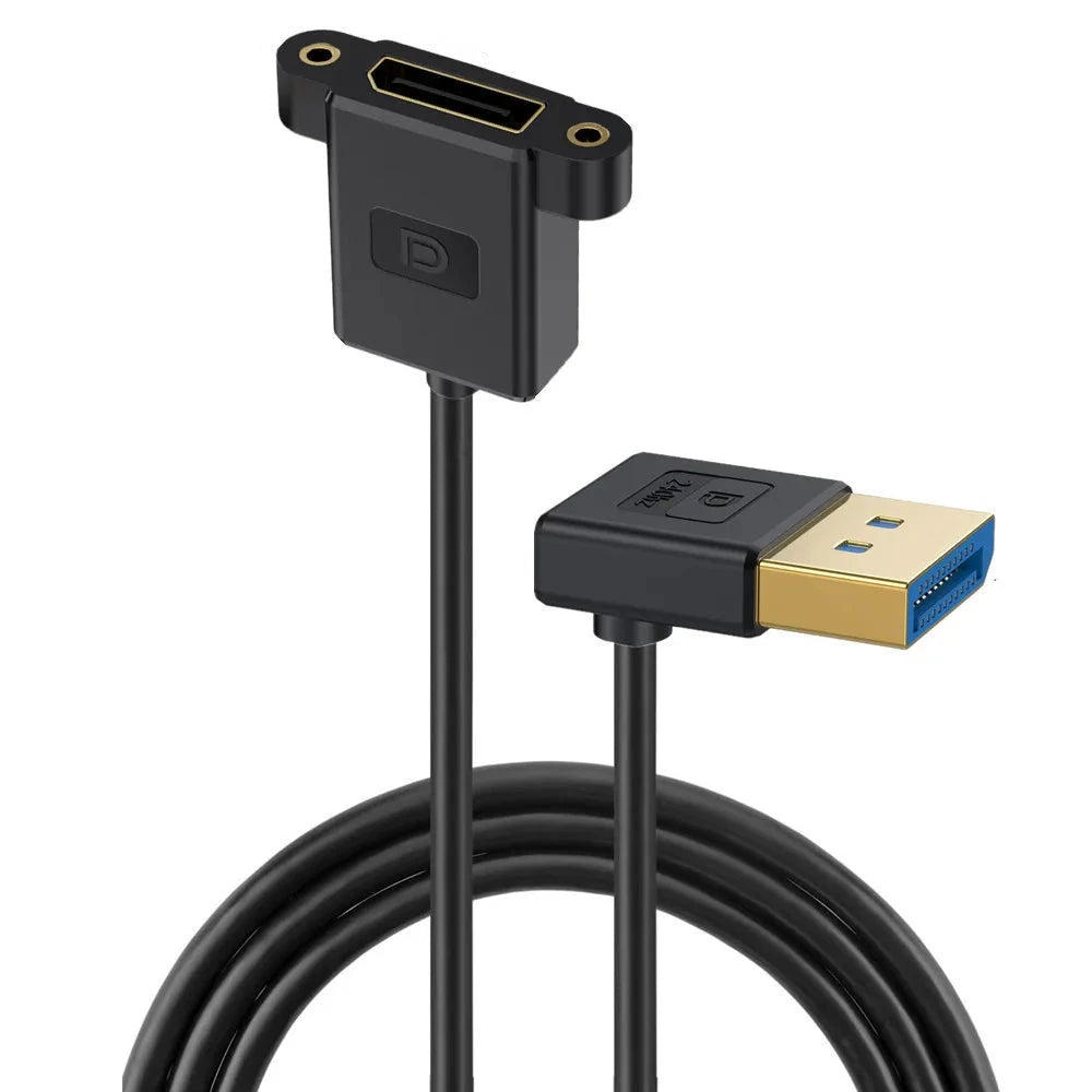 Displayport 1.4 Panel Mount Extension Cable, Ultra-HD DP Male to Female | Silicone 8K/60Hz | Down Angle