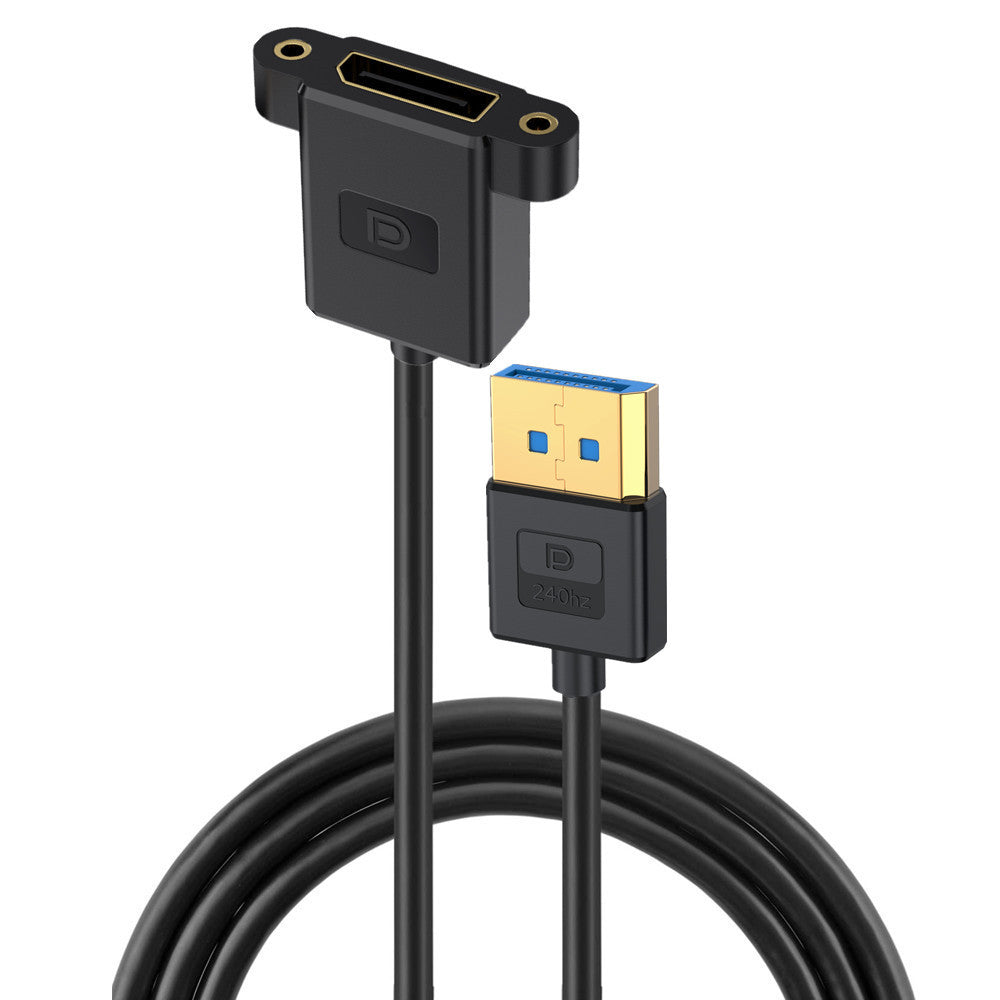 Displayport 1.4 Male to Female Panel Mount Silicone Extension Cable, 8K/60Hz, 4K/240Hz