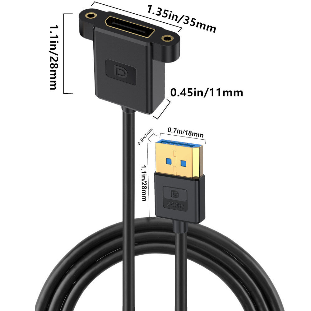 Displayport 1.4 Panel Mount Extension Cable, Ultra-HD DP Male to Female | Silicone 8K/60Hz