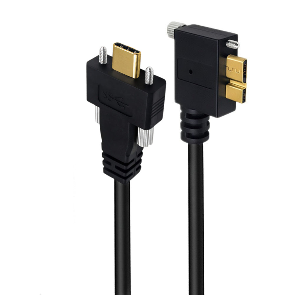 Dual-screw USB-C to 90-degree Micro USB 3.0 Type-B cable