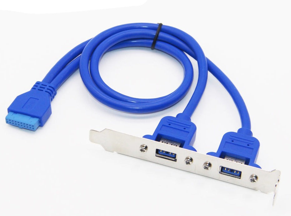 Front view of dual USB 3.0 PCI bracket with 20-pin motherboard cable