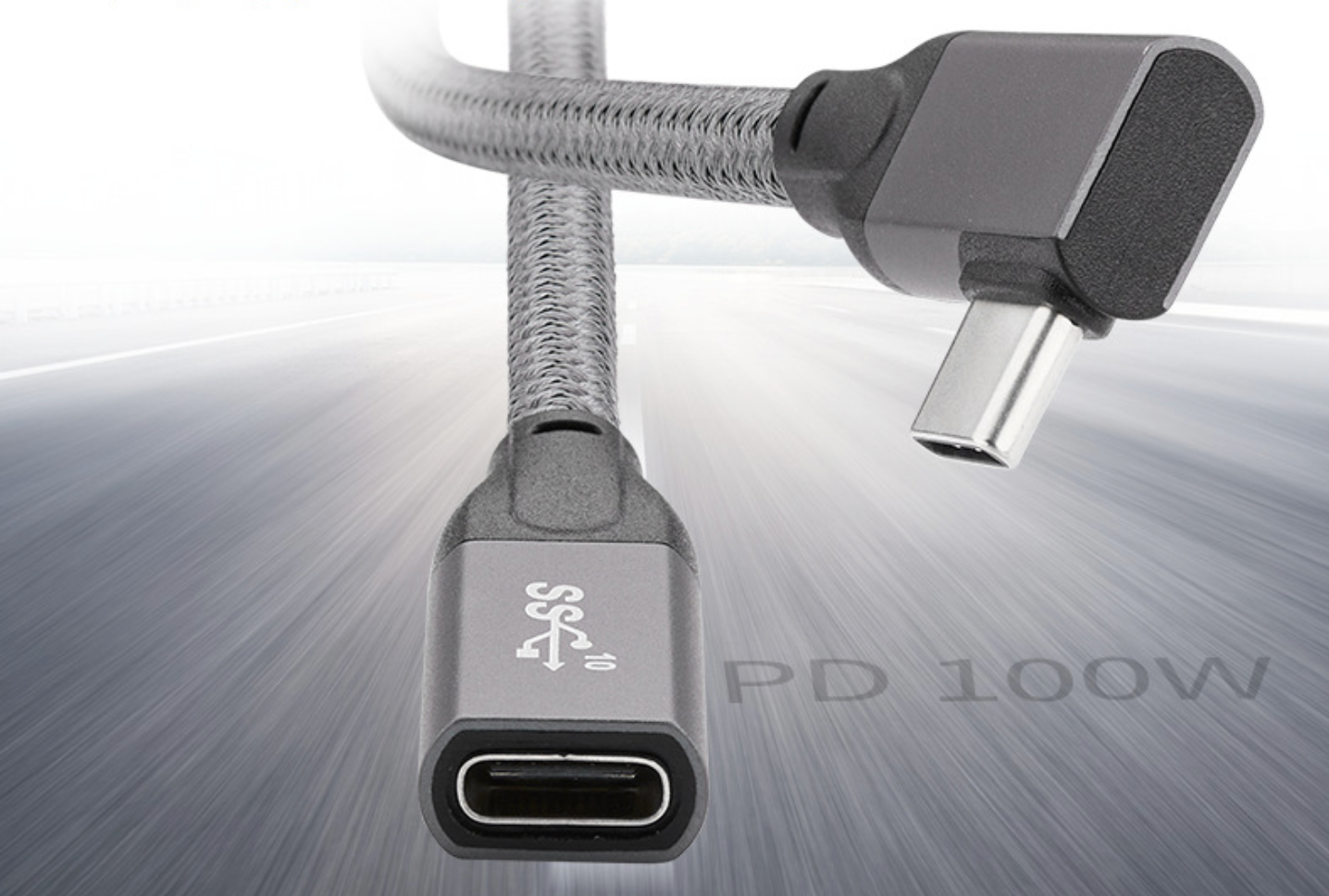 USB 3.2 Type C Female to Male Extension Cable, 100W PD Fast Charging, Side-Elbow Design, Data & Video Transfer