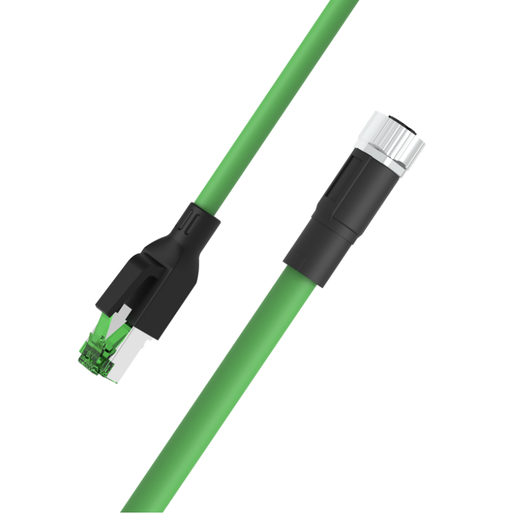 M12 D-coded female to RJ45 male Ethernet cable PUR jacket