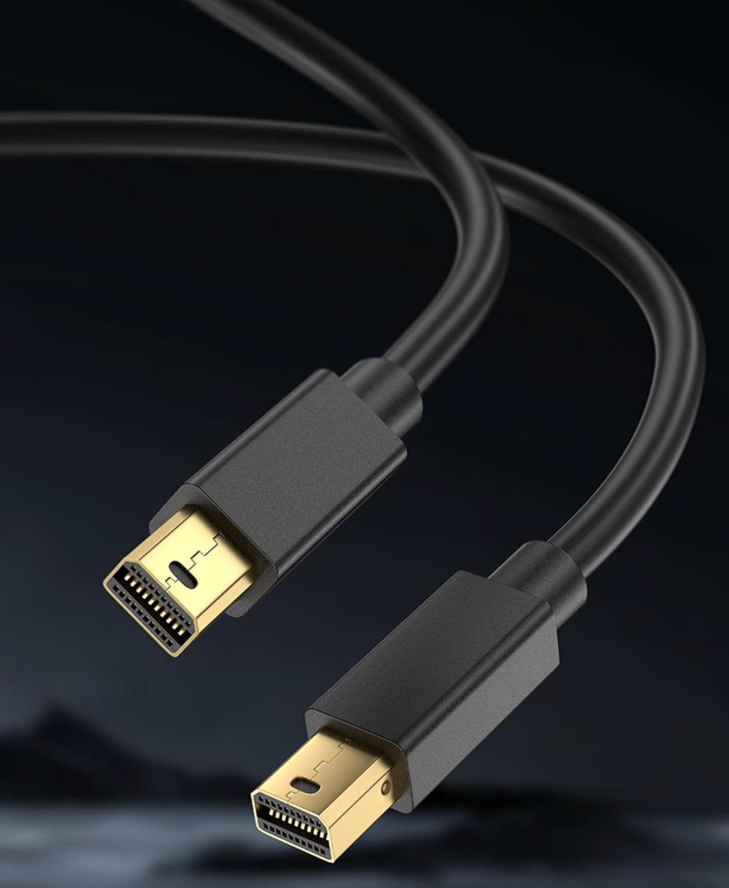 HDMI cables with gold connectors on a dark background