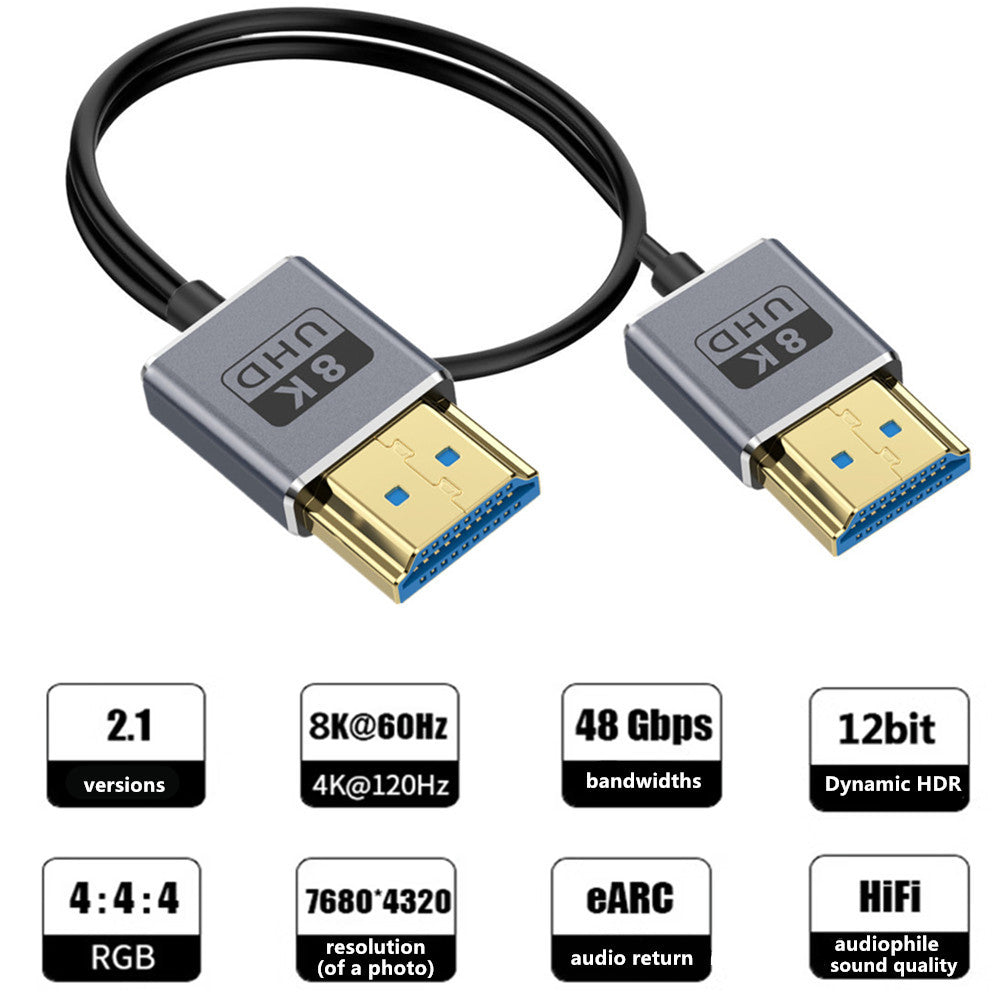 Ultra Thin HDMI 2.1 Coaxial Cable, High Speed 48Gbps 8K@60Hz Male to Male Flexible Cord