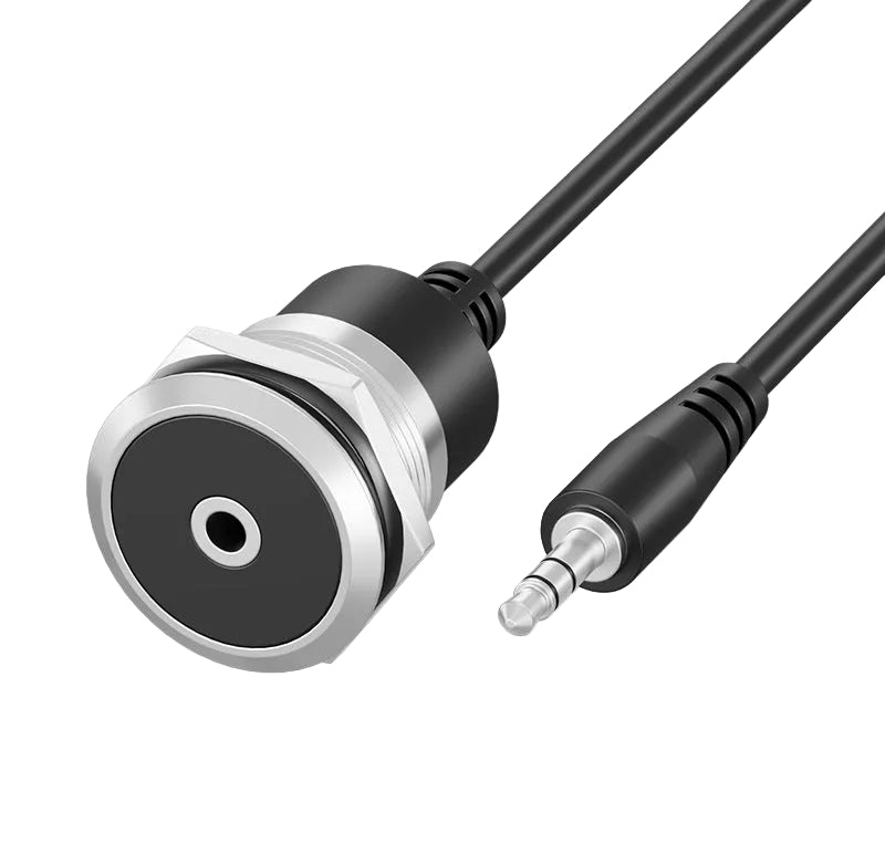 Silver 3.5mm audio female to male panel mount extension cable