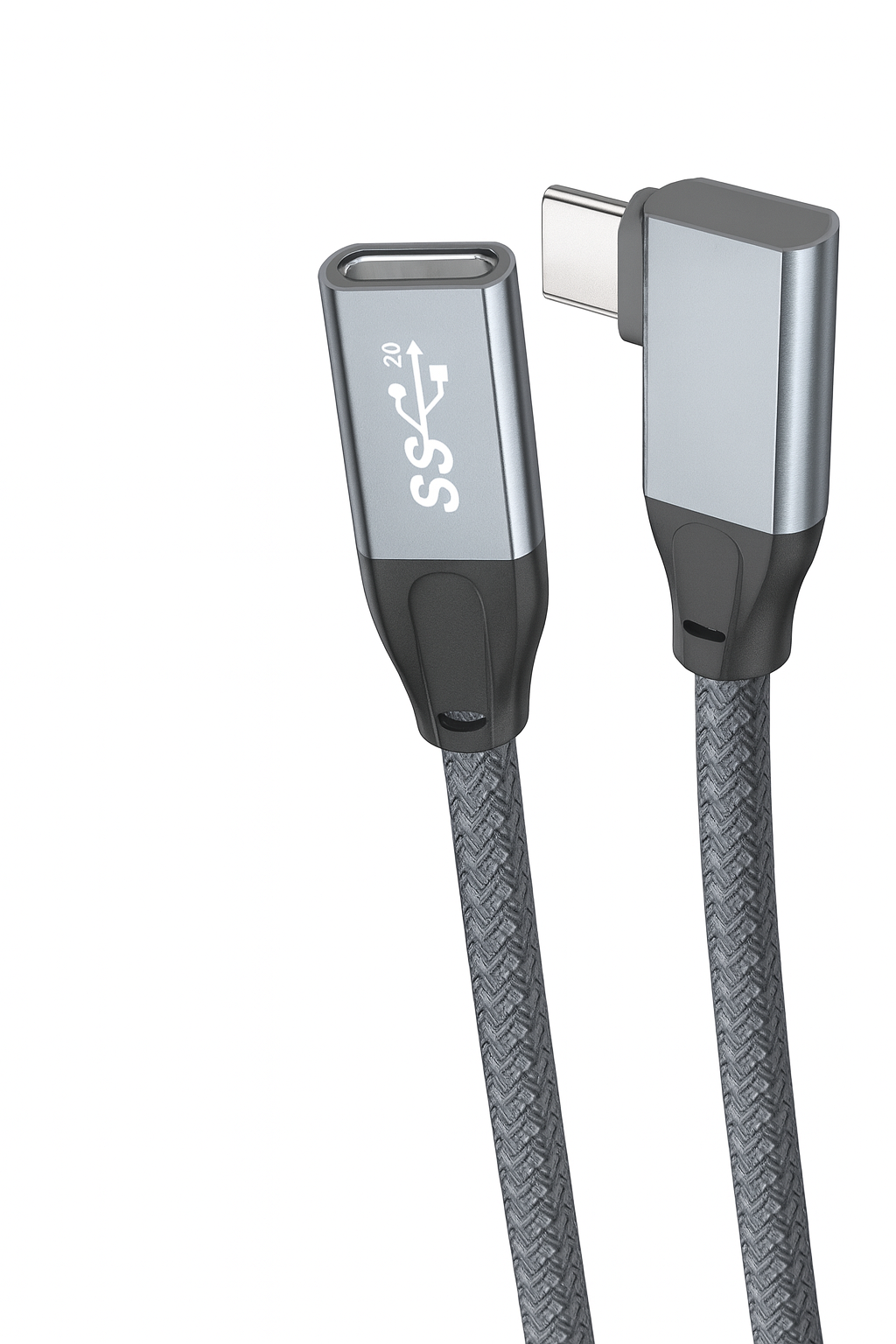 USB-C extension cable with side-elbow connector, 100W PD, 20Gbps data, and 4K support