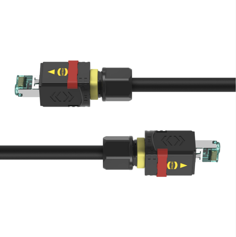 Black cable with connectors on a white background