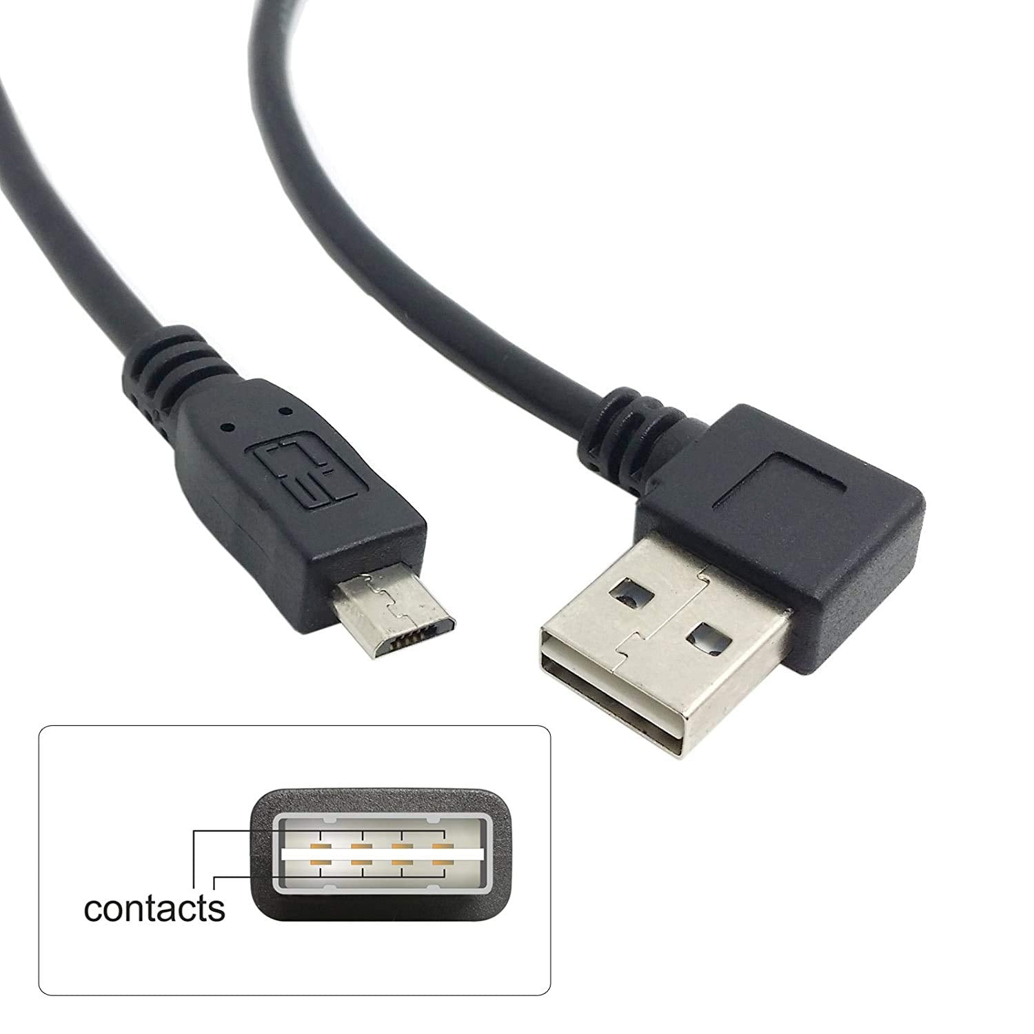 Micro USB reversible left and right angled connector close up
