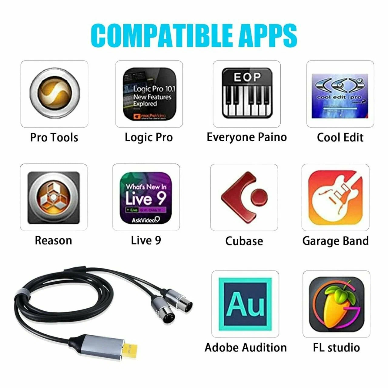 USB to Dual 5-Pin DIN MIDI Cable 1.8m – USB Interface to MIDI In/Out Adapter for Keyboard, Synthesizer & Controller