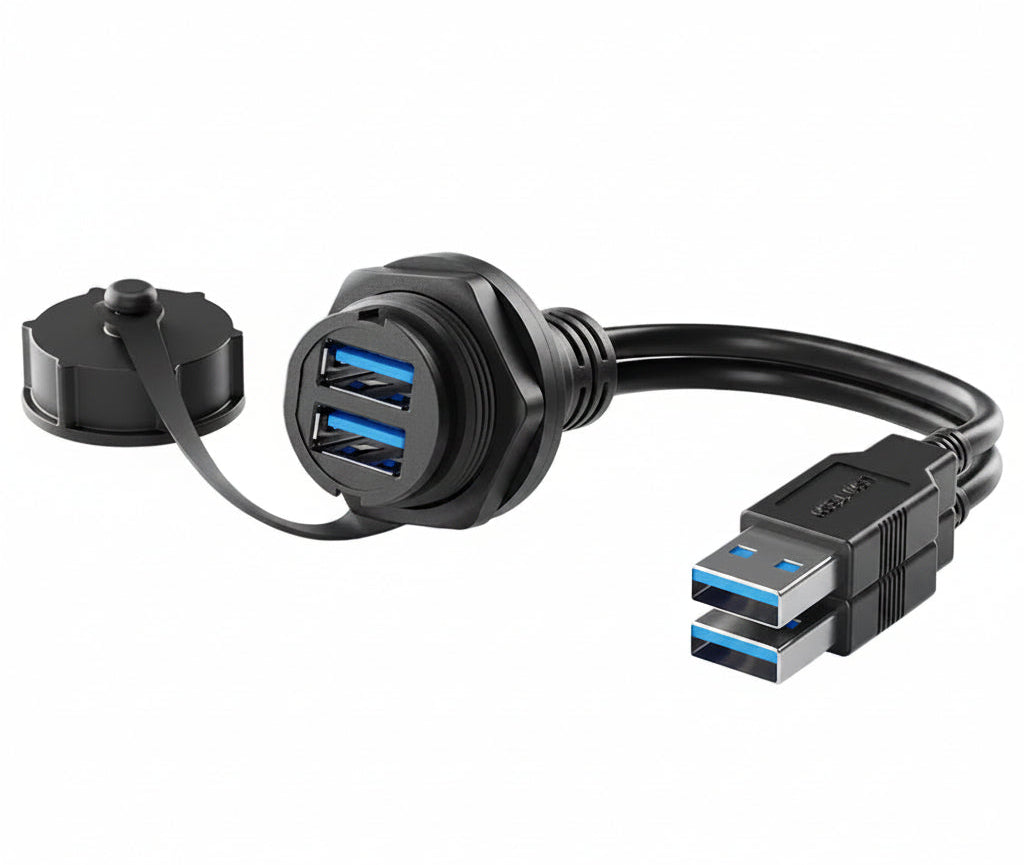 IP67 waterproof dual USB panel mount extension cable