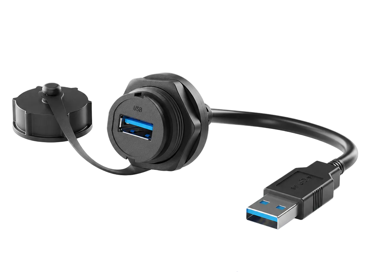 USB adapter with cable on a light gray background