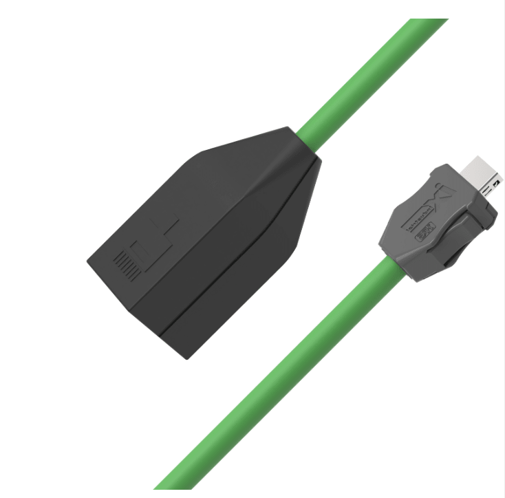 IX Industrial CAT6A shielded Ethernet cable with IX B-Key male to RJ45 female connector