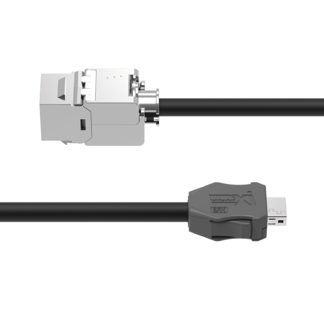 Industrial CAT6A Ethernet cable with IX connector and keystone jack