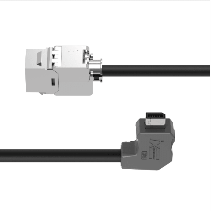 IX A-key upward angled to RJ45 keystone CAT6A industrial Ethernet cable