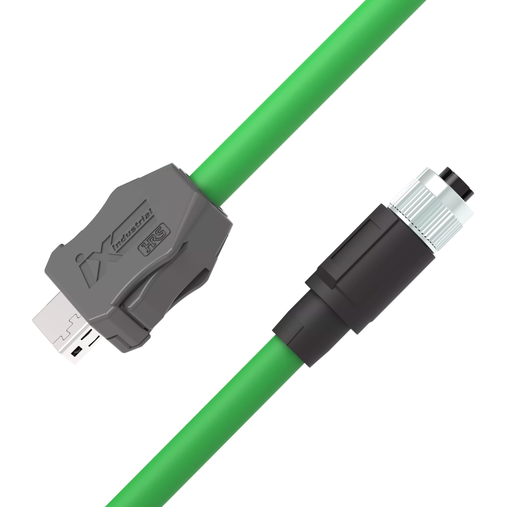 ix Industrial A Key male to M12 X-Code female CAT6A PUR drag chain cable