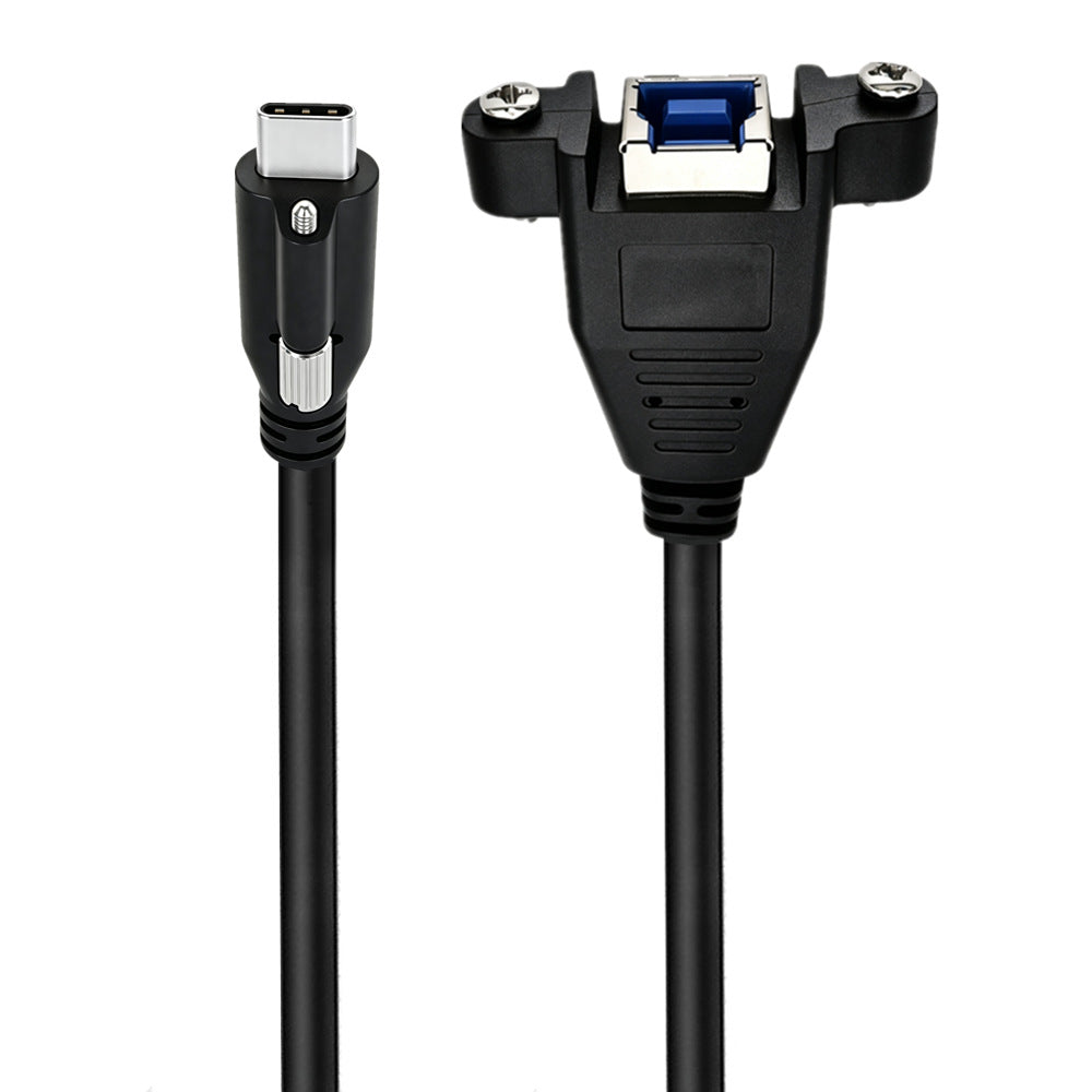 Locking USB-C male to USB Type-B female panel extension cable
