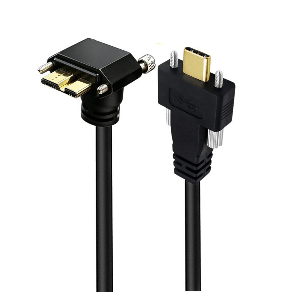Locking USB-C male to up-angle Micro USB 3.0 Type-B male industrial camera cable