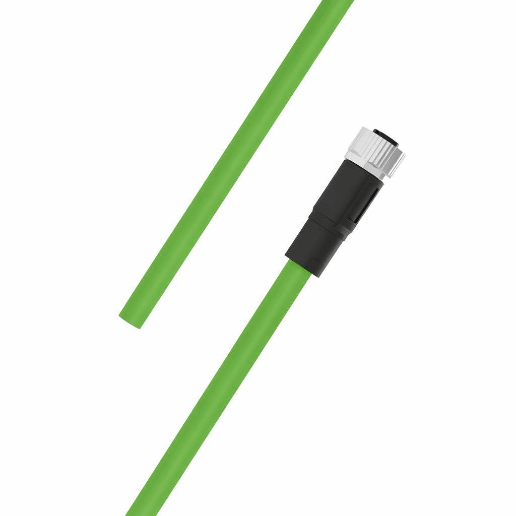 M12 A-coded female straight to open 3-pin green PUR sensor cable