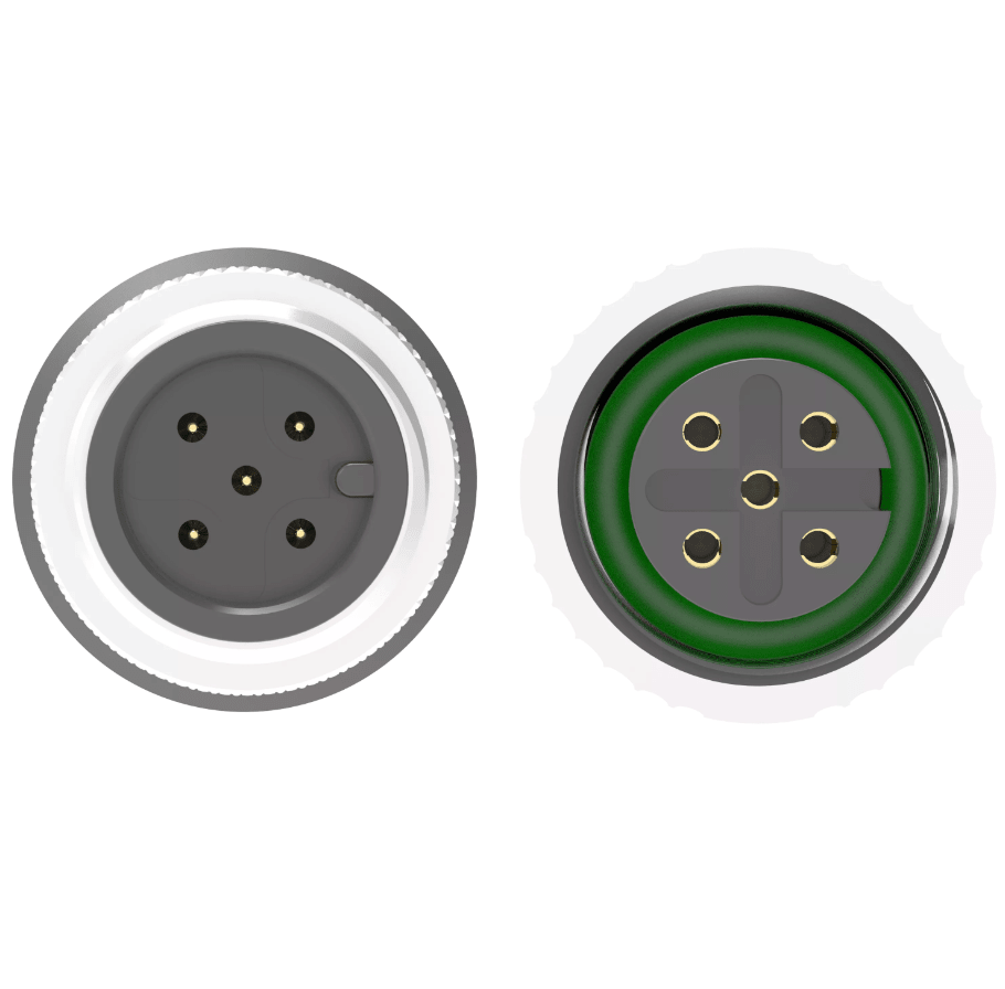 Green M12 A-code 5-pole industrial automation cable assembly