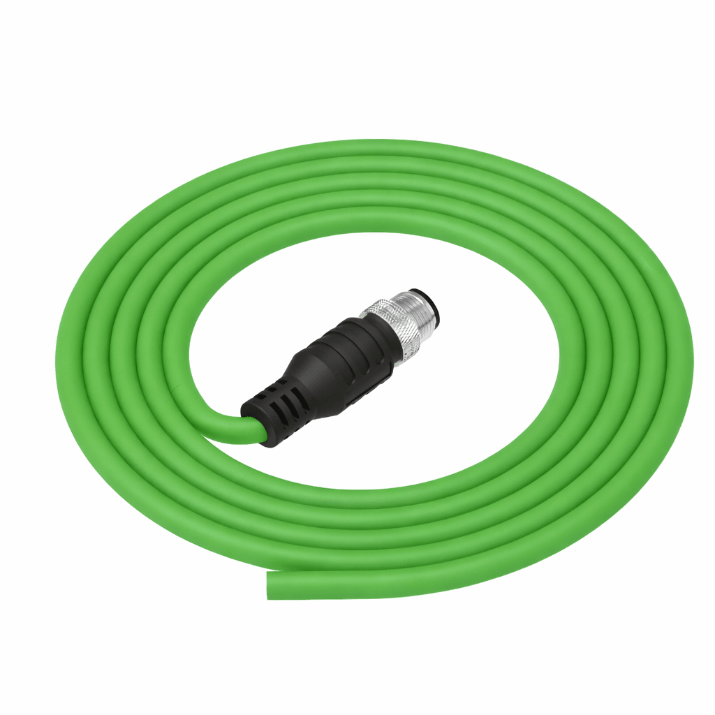 Green M12 A-code 5-pole drag chain sensor cable with open end