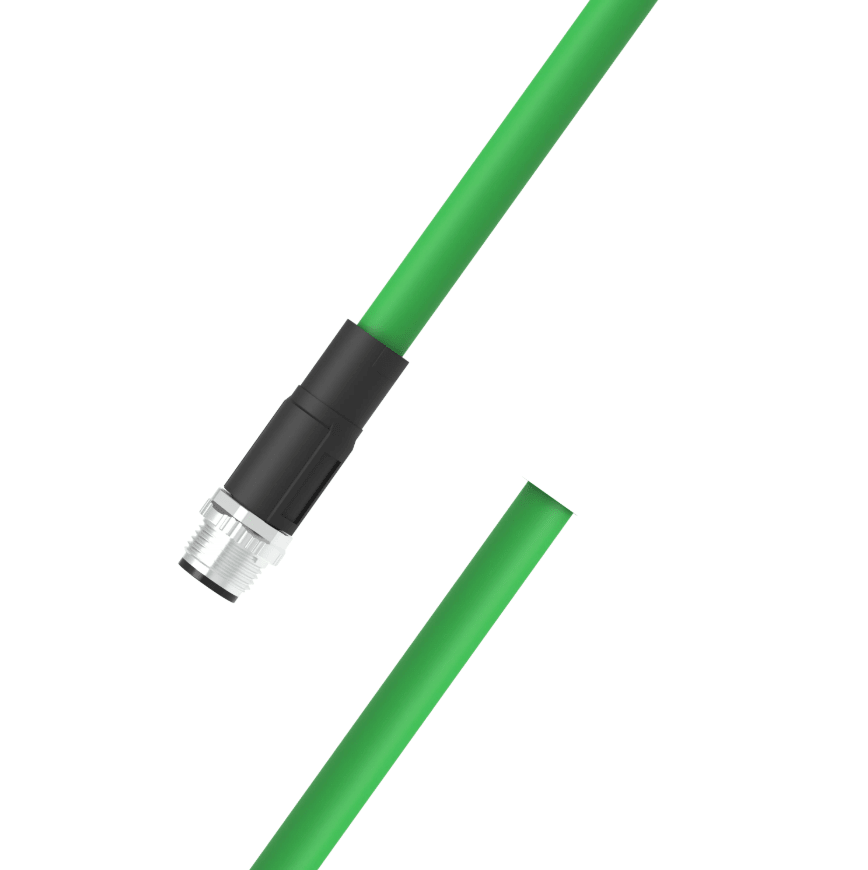 M12 D-coded male straight to open 4-pin PUR drag chain cable assembly