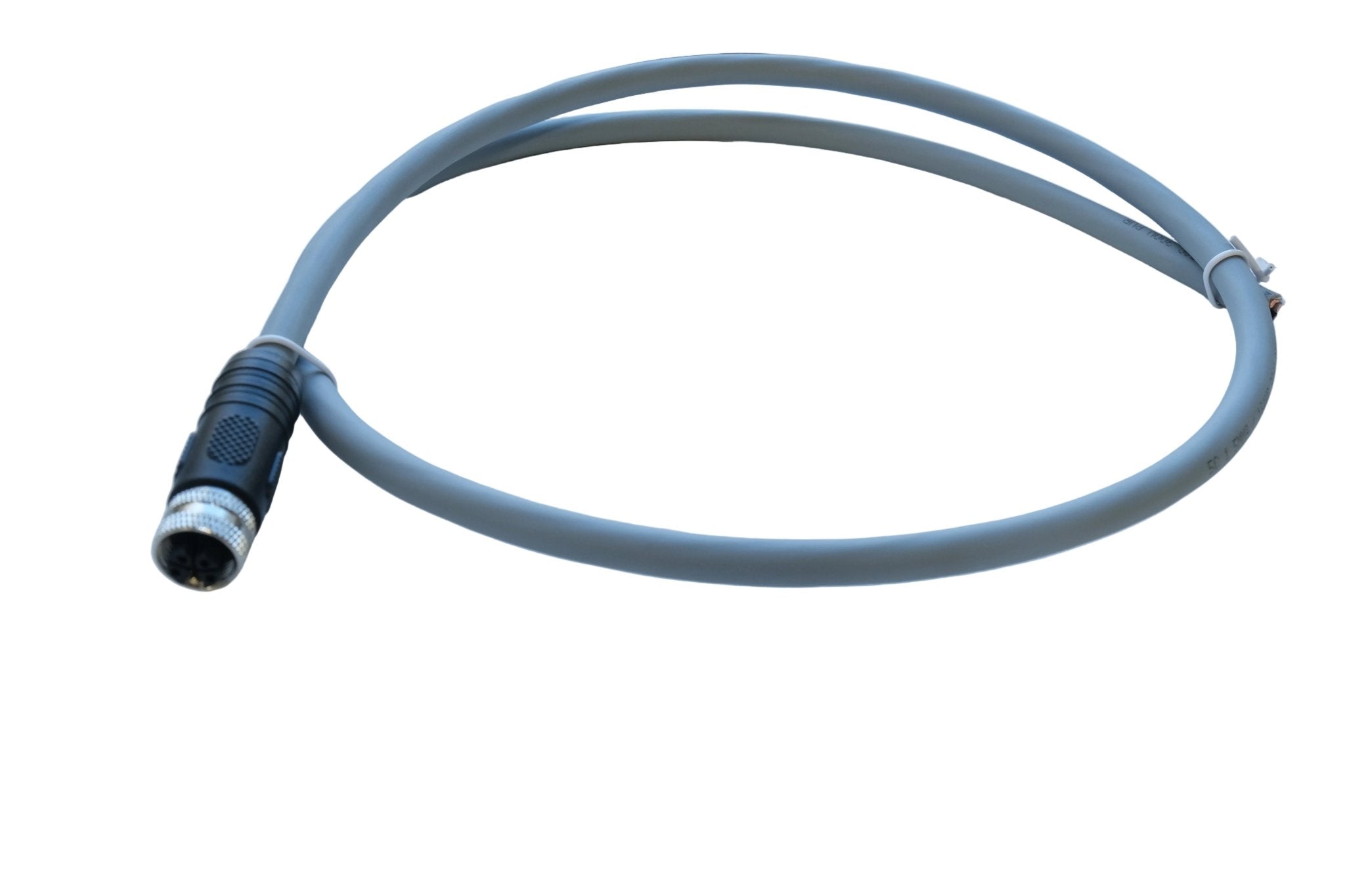 Gray cable with connectors on a white background