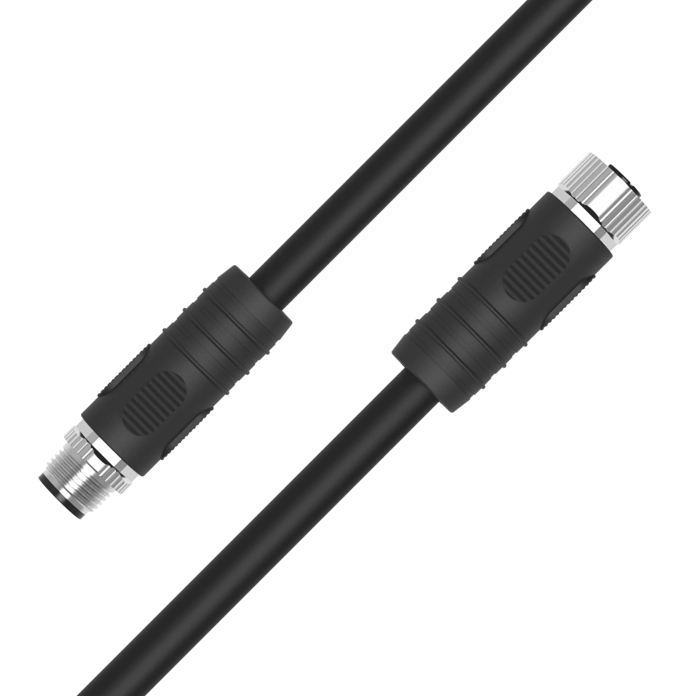 M12 L-coded male to female 4-pin 16AWG PUR power cable assembly