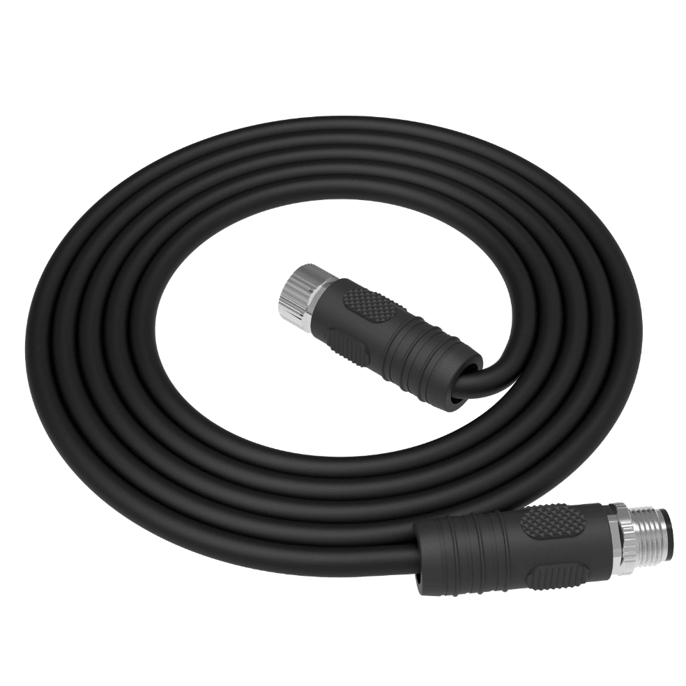 Black cable with connectors on a white background