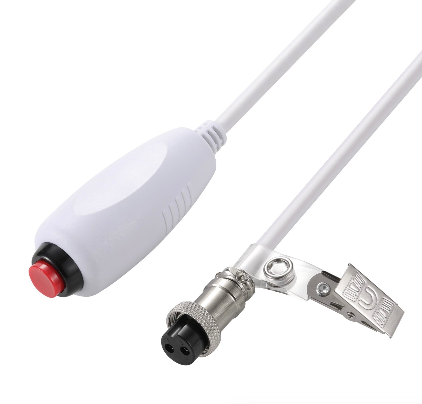 Close-up of nurse call push button and 2 Pin M12 connector on replacement patient alert cord