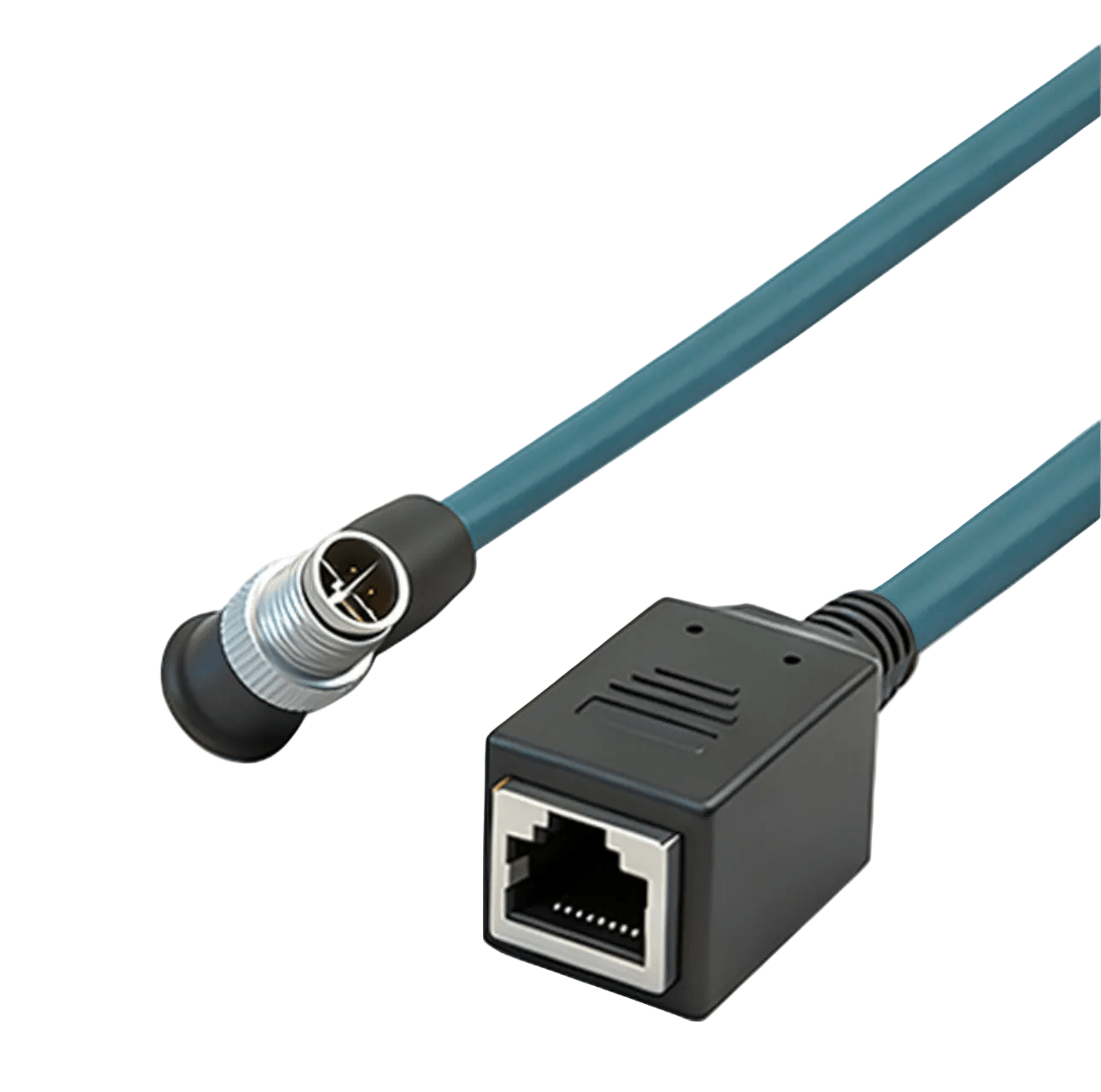 M12 X-coded 8-pin right-angle male to RJ45 female industrial ethernet cable