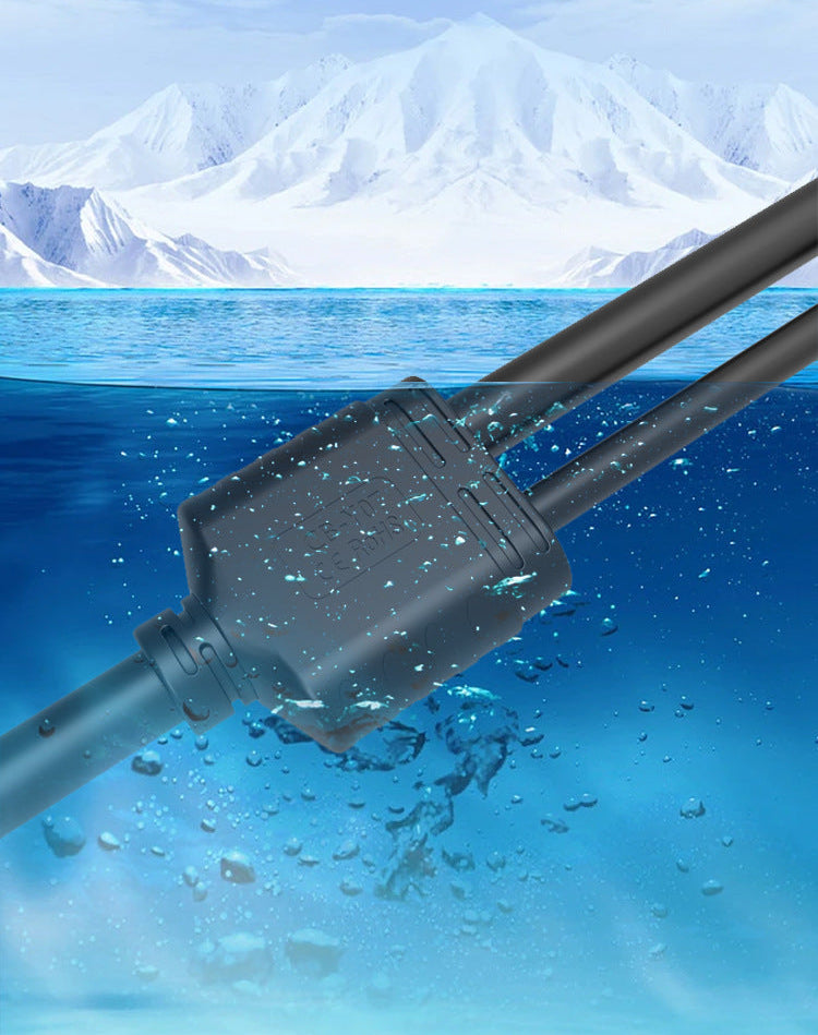 Product with waterproof and dustproof features shown against a background of fire, water, and ice.